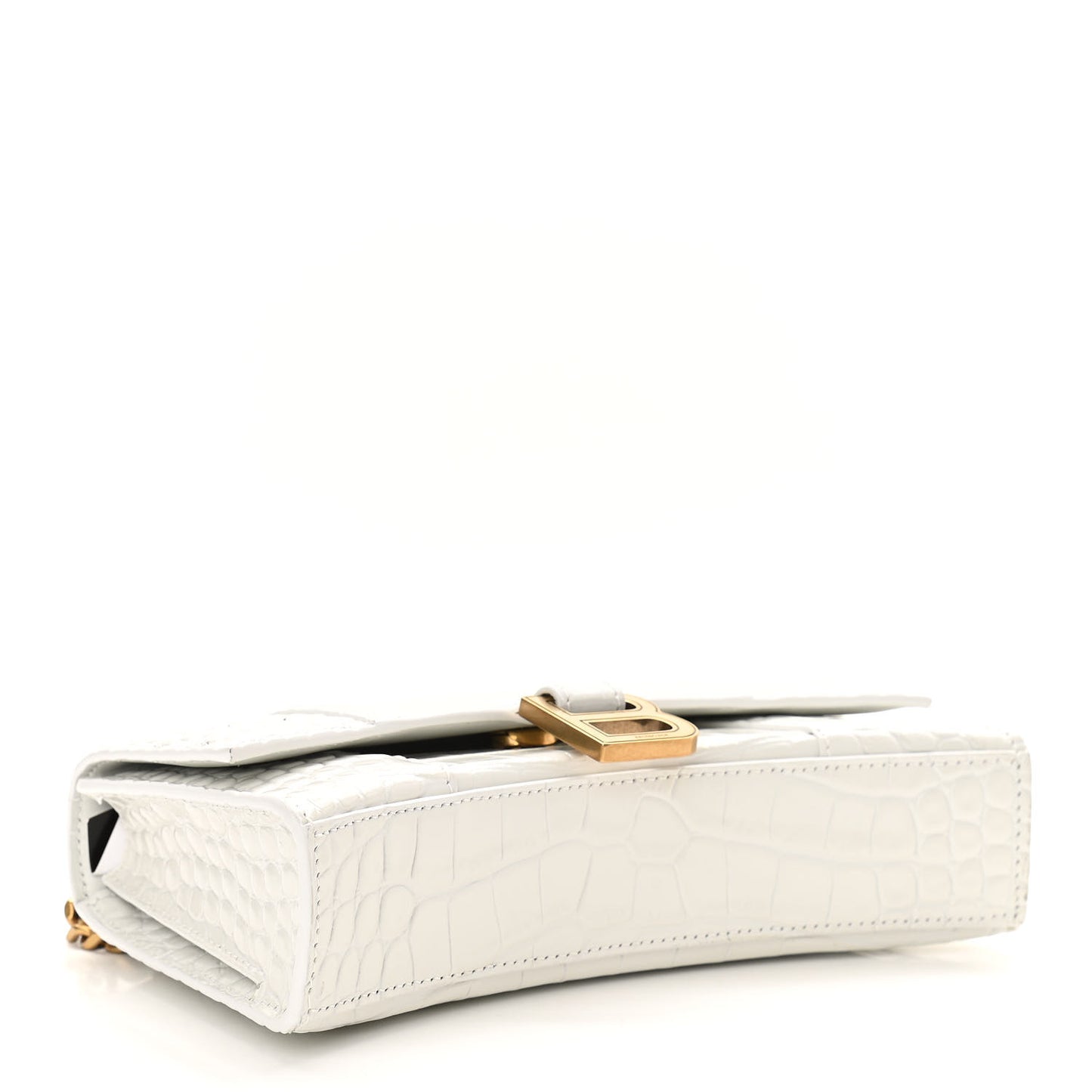 Shiny Calfskin Crocodile Embossed Hourglass Chain Bag XS White