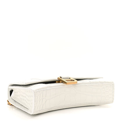 Balenciaga Shiny Calfskin Crocodile Embossed Hourglass Chain Bag XS White 3 of 8