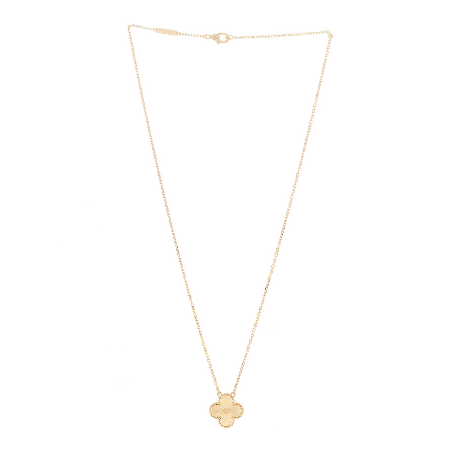 18K Yellow Gold Guilloche Vintage Alhambra Pendant Necklace