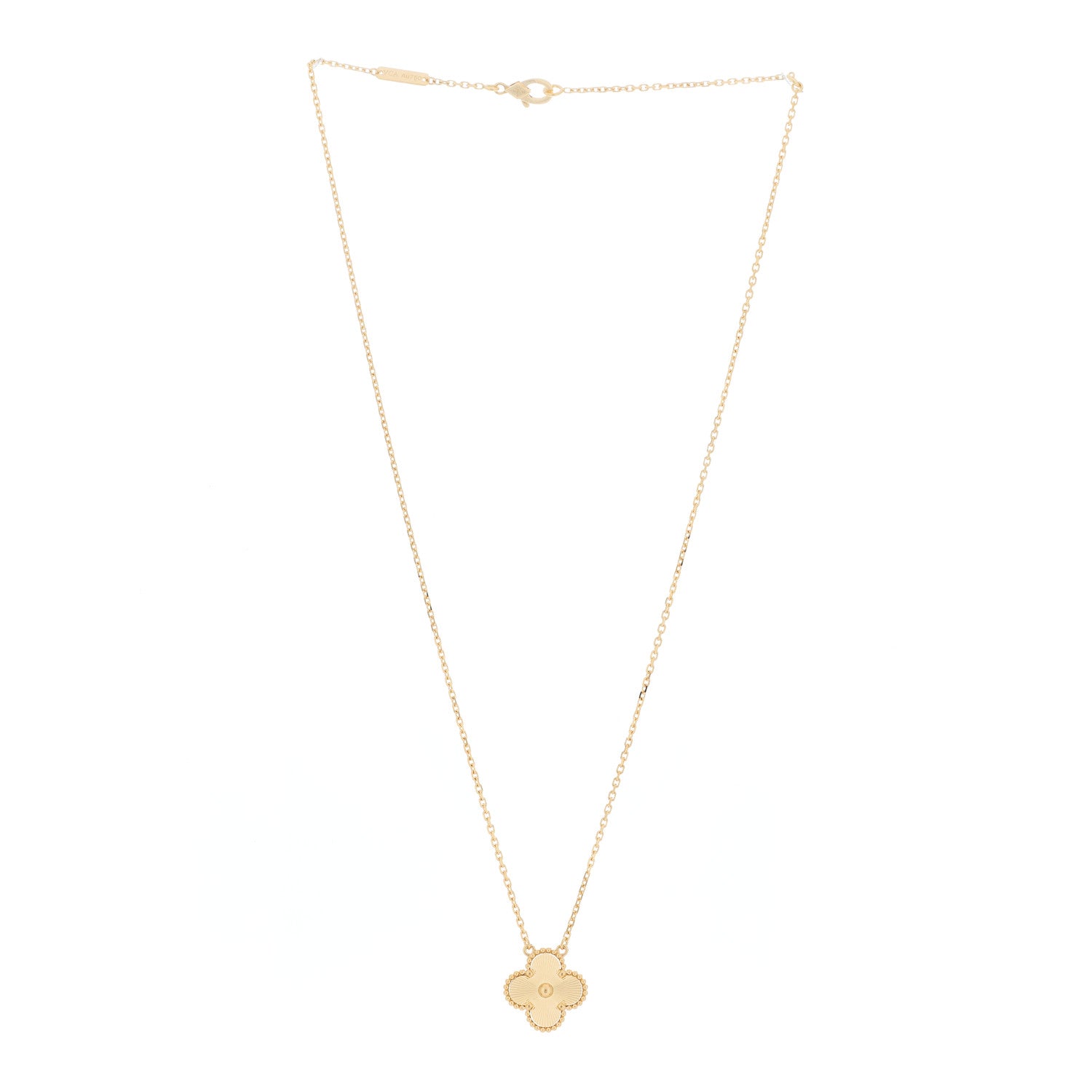 Van Cleef & Arpels 18K Yellow Gold Guilloche Vintage Alhambra Pendant Necklace 2 of 5