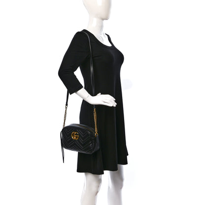 Gucci Calfskin Matelasse Small GG Marmont Chain Shoulder Bag Black 2 of 15