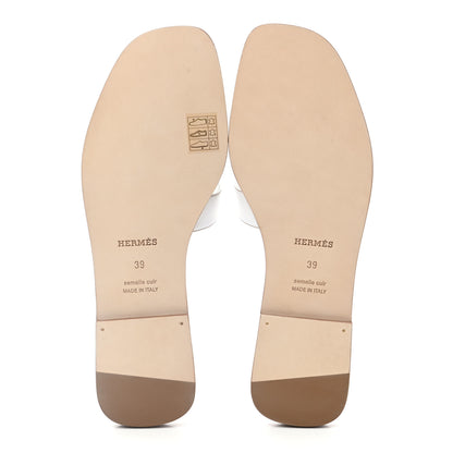 Hermes Box Calfskin Oran Sandals 39 White 5 of 8