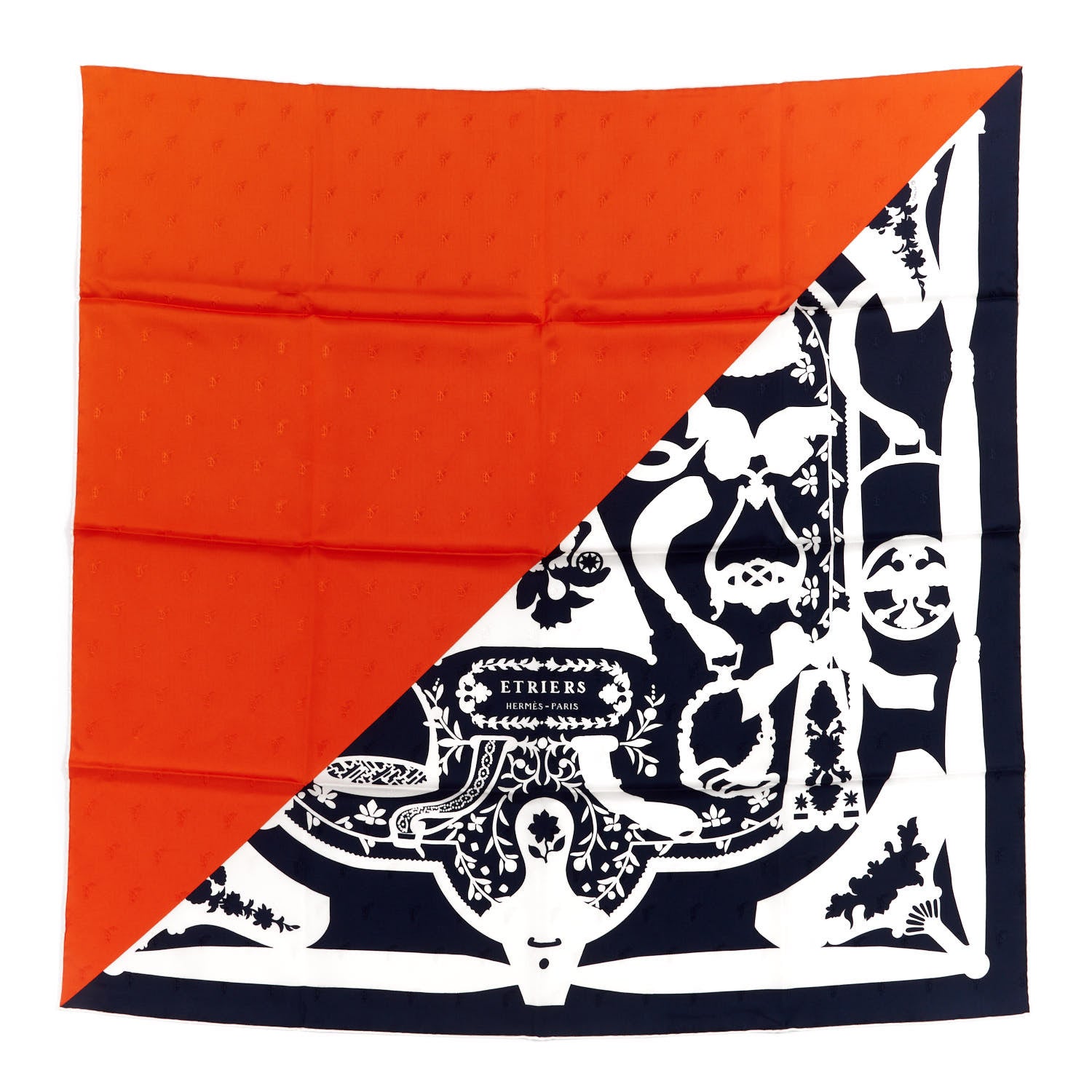 Hermes Silk Quadrige Etriers Tattoo Scarf 90 Vermillon Marine Blanc 1 of 3