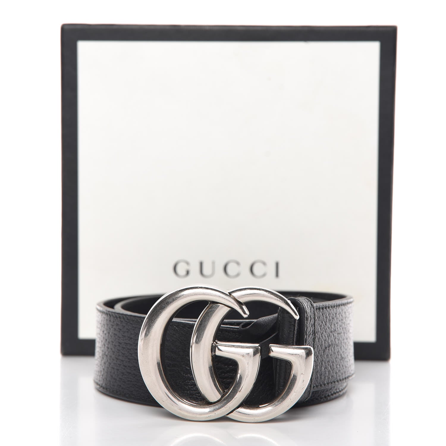 Gucci Textured Dollar Calfskin Nickel Double G 40mm Belt 80 32 Black 7 of 7