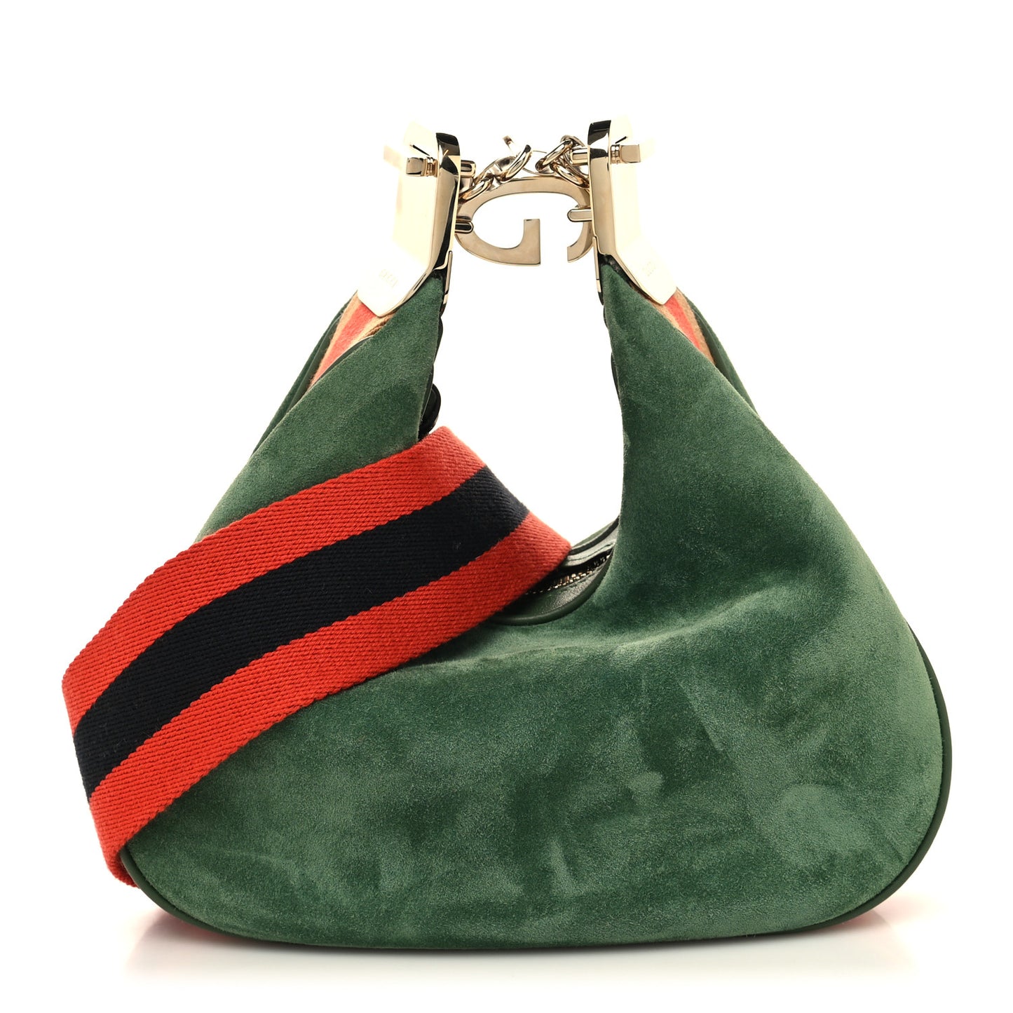 Suede Web Small Attache Shoulder Bag Cactus Green