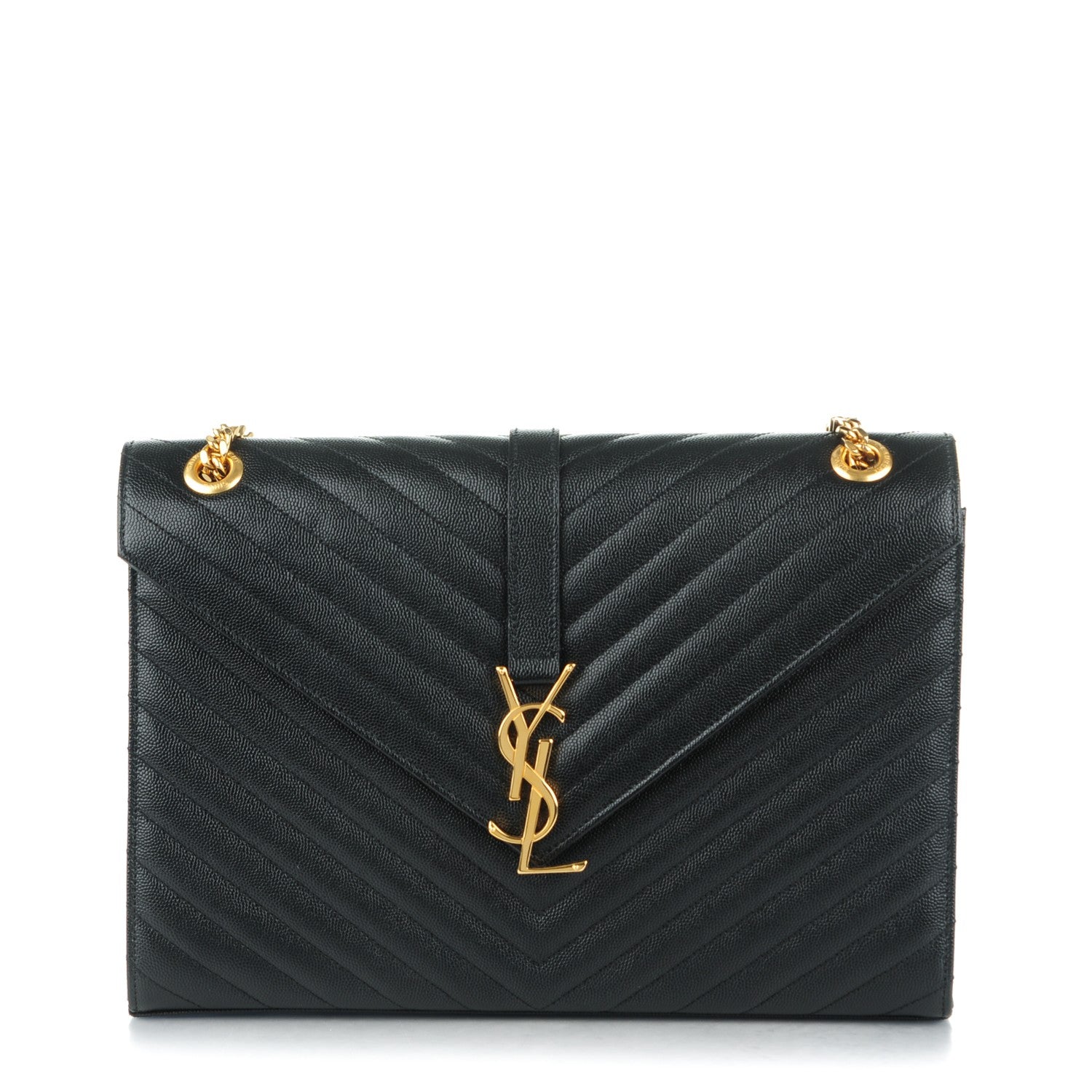 Saint Laurent Grain De Poudre Matelasse Chevron Large Monogram Satchel Black 1 of 9