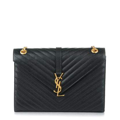 Saint Laurent Grain De Poudre Matelasse Chevron Large Monogram Satchel Black 1 of 9