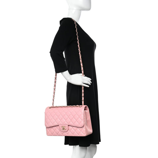 Iridescent Caviar Quilted Jumbo Double Flap Rose Pink