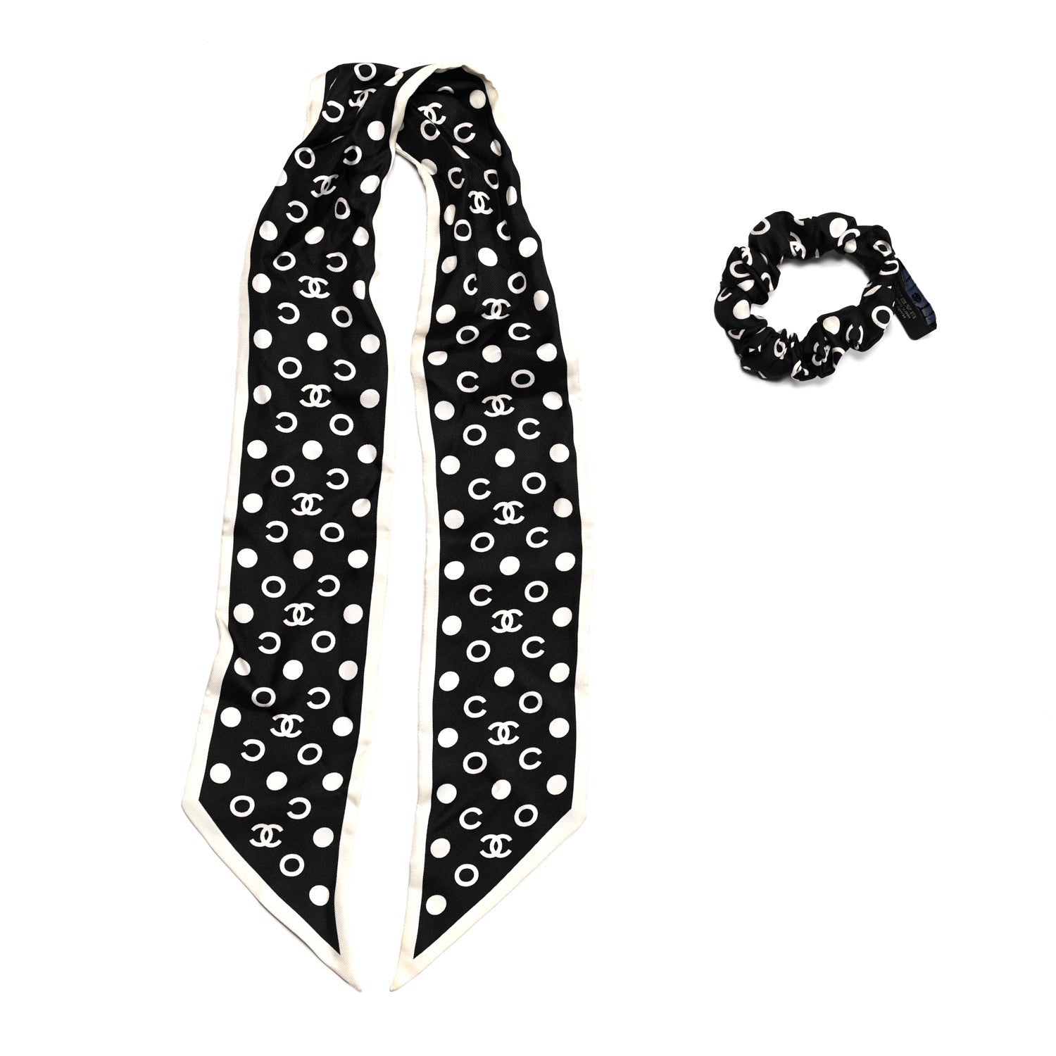 Chanel Silk CC Twilly Hair Tie Black White 3 of 6