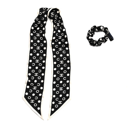 Chanel Silk CC Twilly Hair Tie Black White 3 of 6