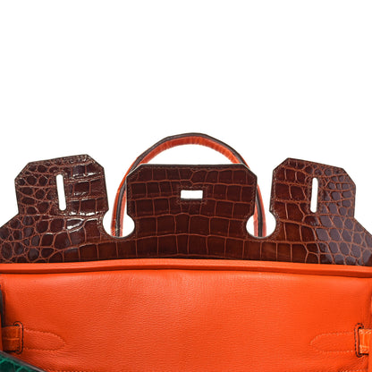 Hermes Shiny Niloticus Crocodile Horseshoe Birkin 30 Vert Emeraude Orange Miel 19 of 35