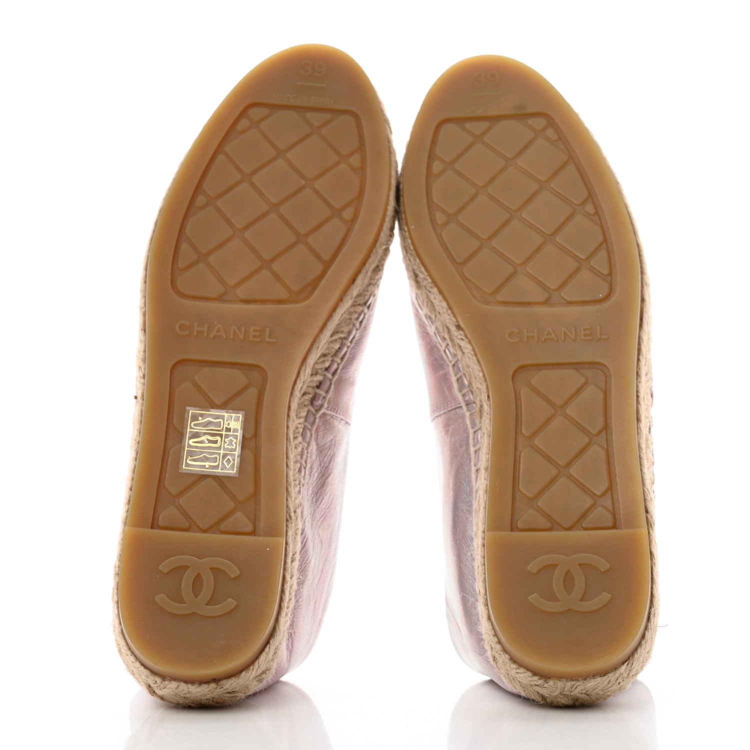 Chanel Laminated Lambskin Grosgrain Embroidered CC Espadrilles 39 Pink Silver Black 5 of 9