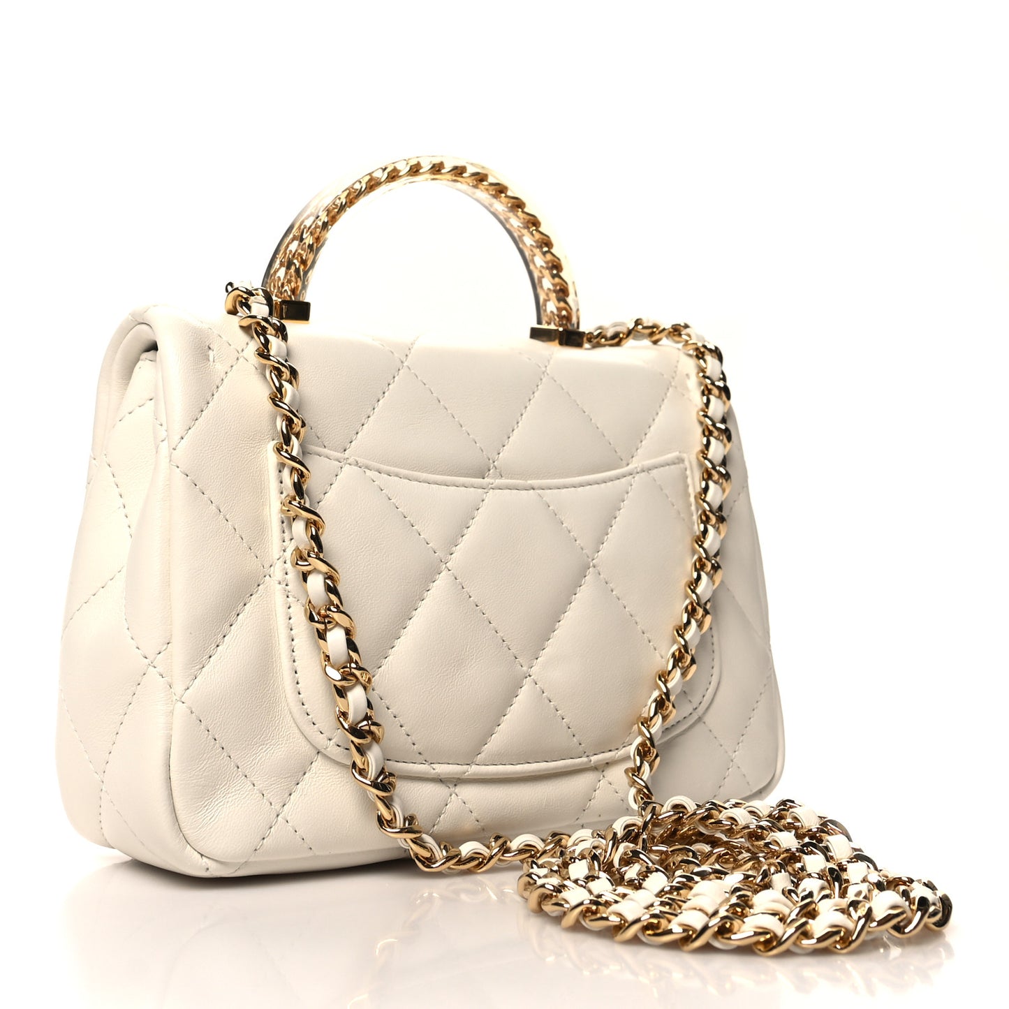 Lambskin Resin Quilted Top Handle Flap White