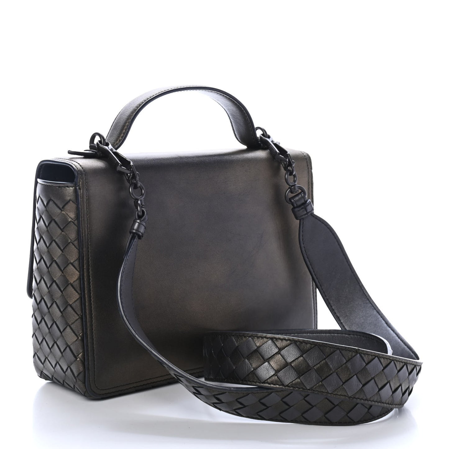 Metallic Nappa Intrecciato Alumna Bag Dark Bronze