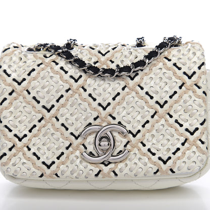 Chanel Patent Perforated Woven Mini Flap White Black 9 of 9