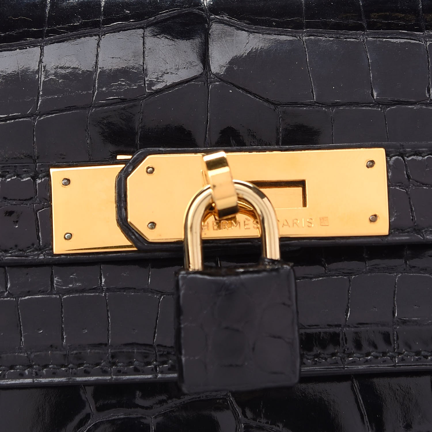 Hermes Shiny Porosus Crocodile Kelly Sellier 32 Black 8 of 12