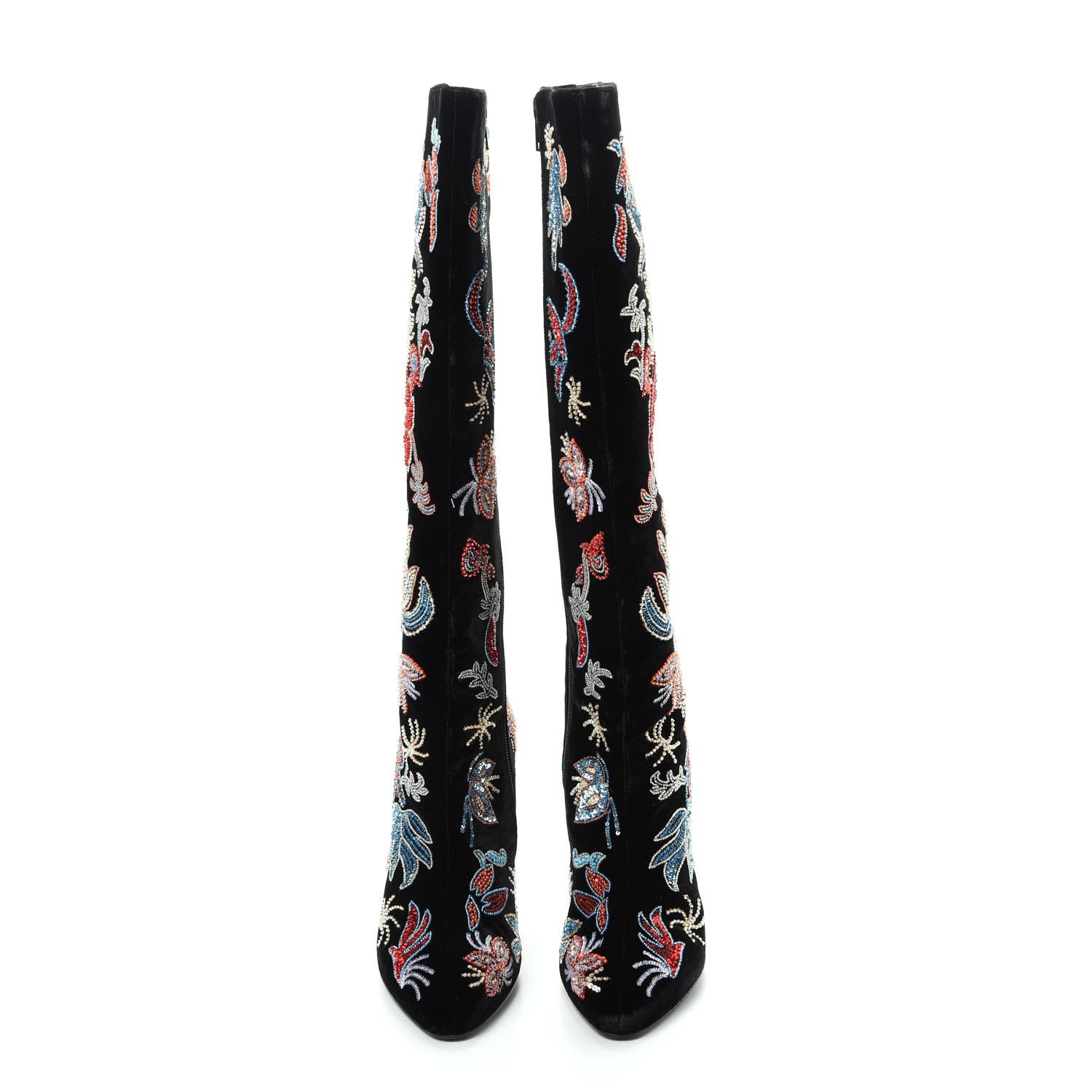 Saint Laurent Velvet Embroidered Claire Boots 37 Black 5 of 10