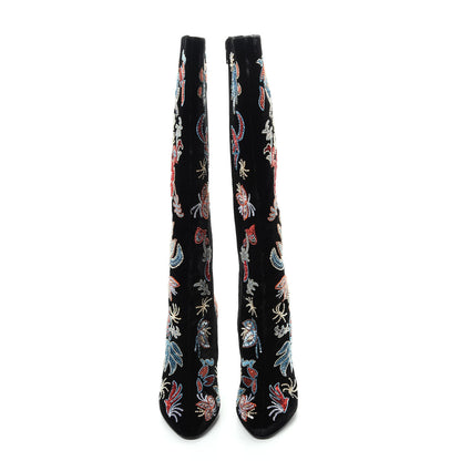 Saint Laurent Velvet Embroidered Claire Boots 37 Black 5 of 10