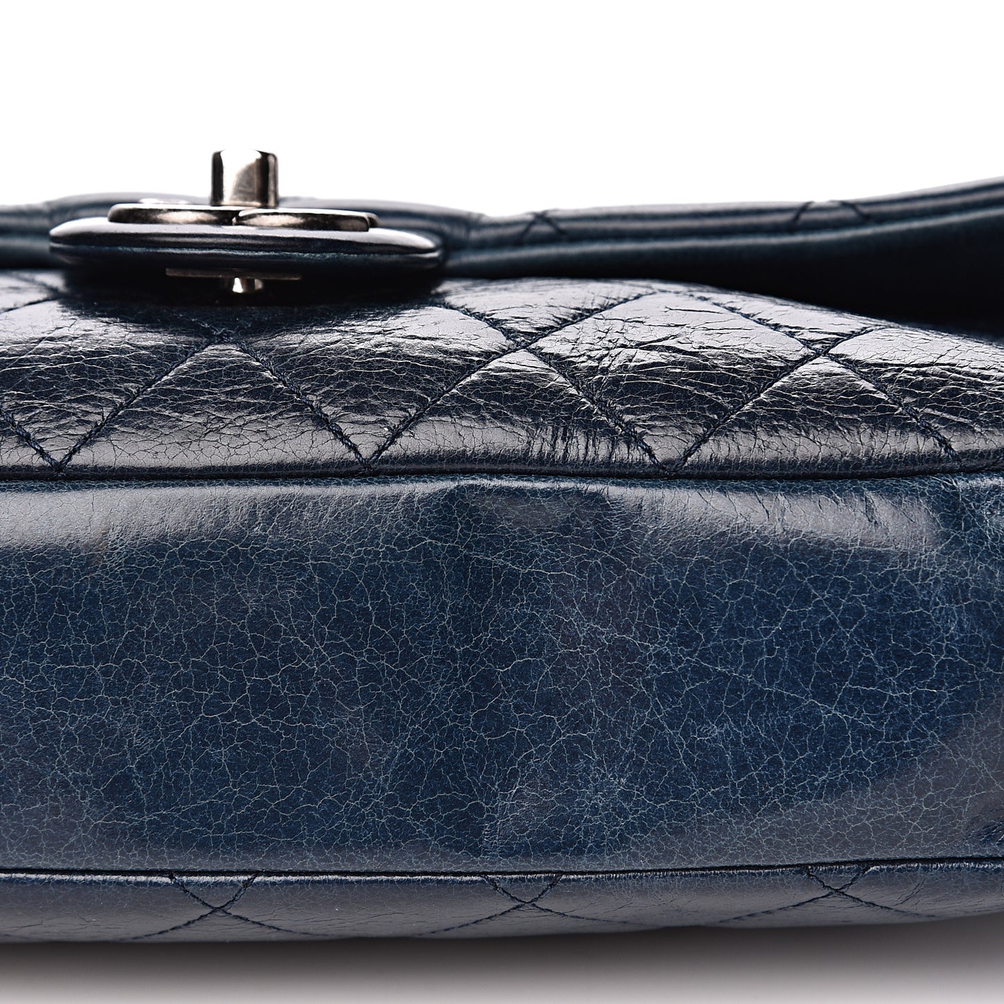Glazed Calfskin Quilted Medium Duo Color Flap Blue