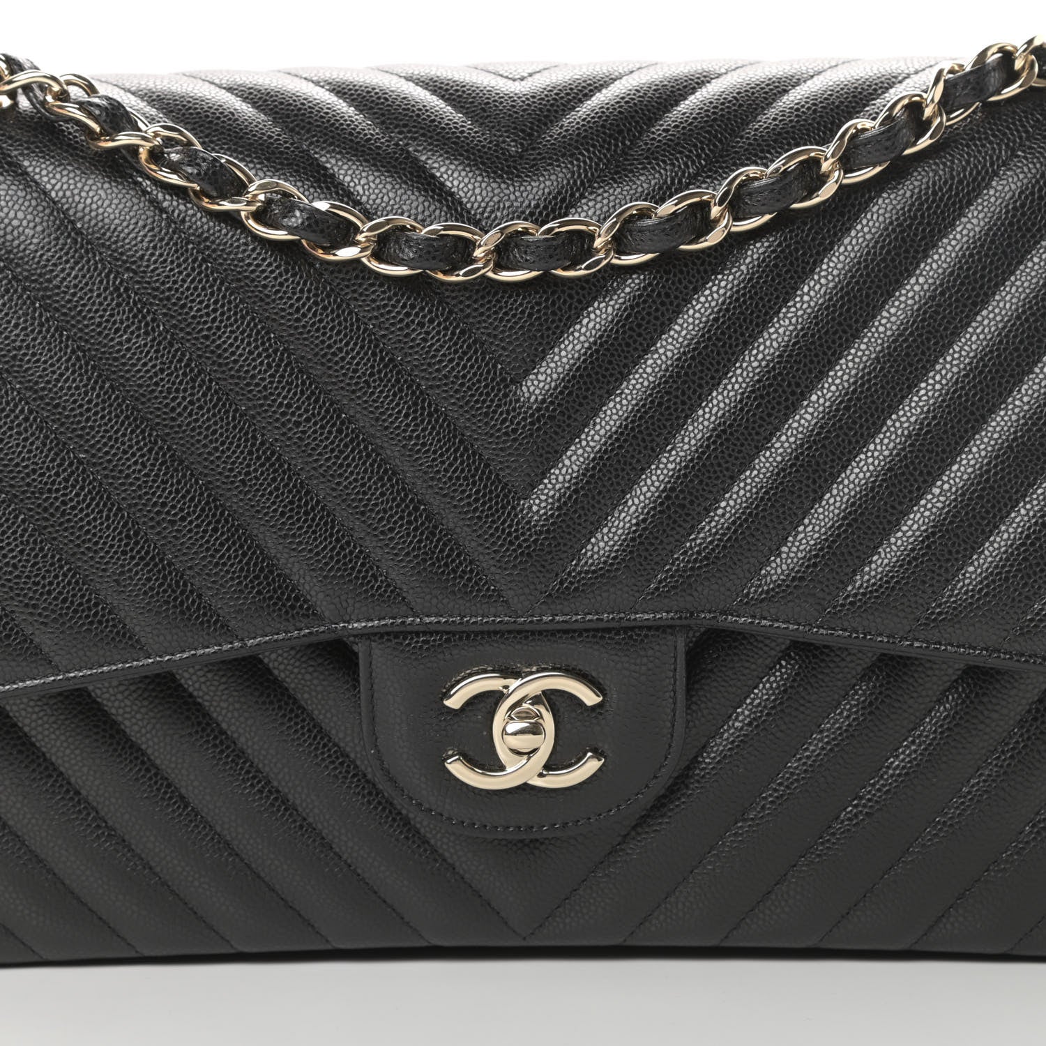 Chanel Caviar Chevron Quilted Jumbo Double Flap Black 8 of 12