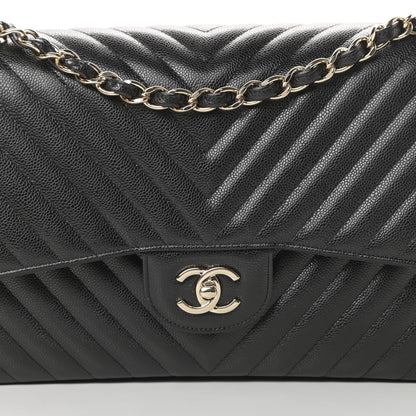 Chanel Caviar Chevron Quilted Jumbo Double Flap Black 8 of 12