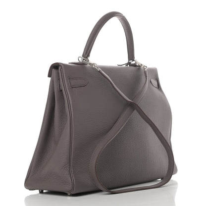 Hermes Togo Horseshoe Kelly Retourne 35 Etain Bleu Tempete 2 of 8