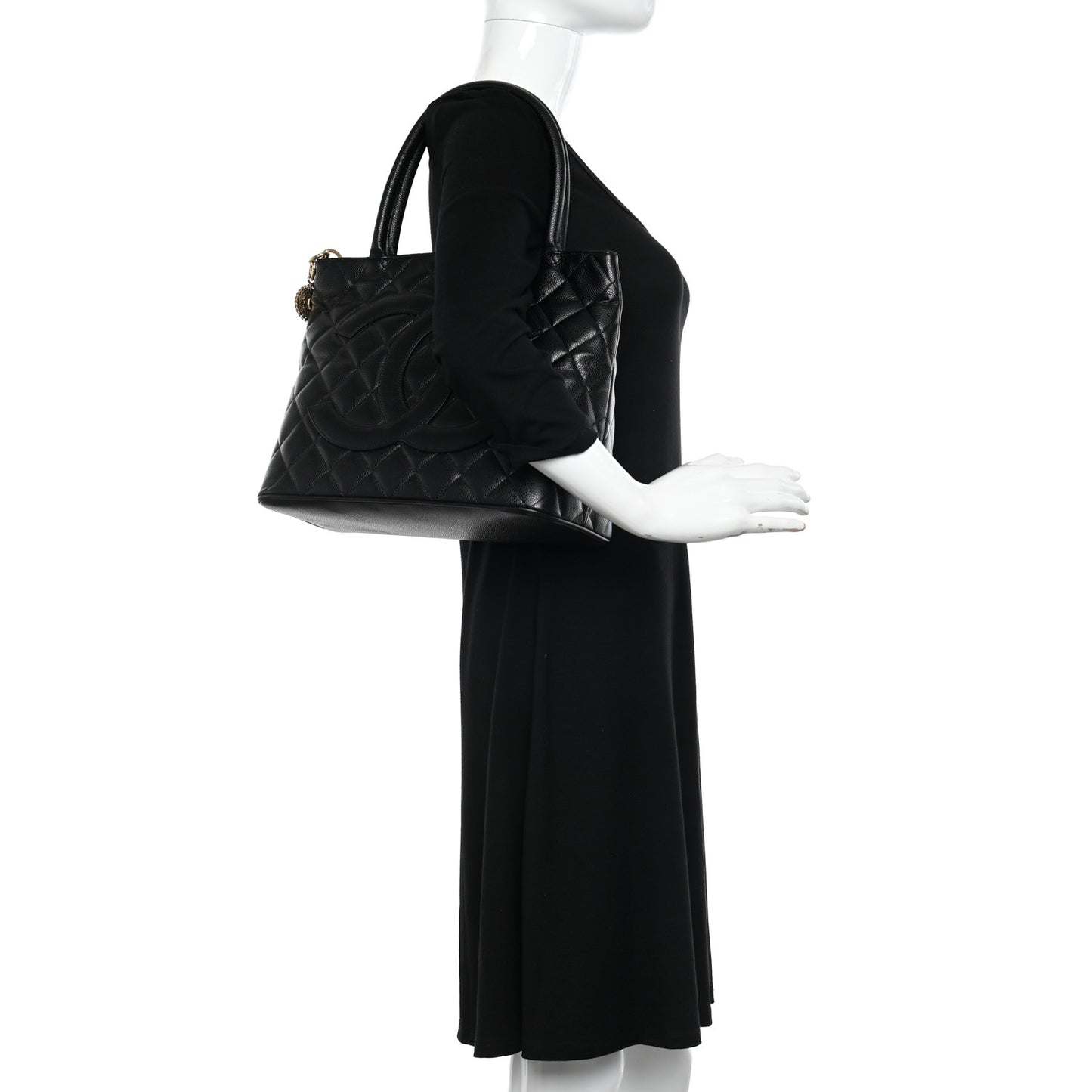 Caviar Quilted Medallion Tote Black