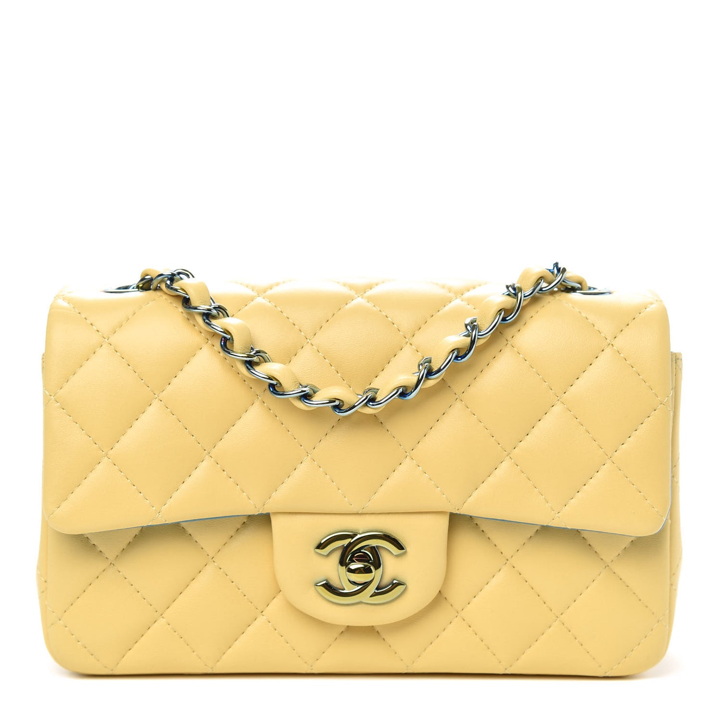 Lambskin Quilted Mini Rectangular Flap Yellow Blue