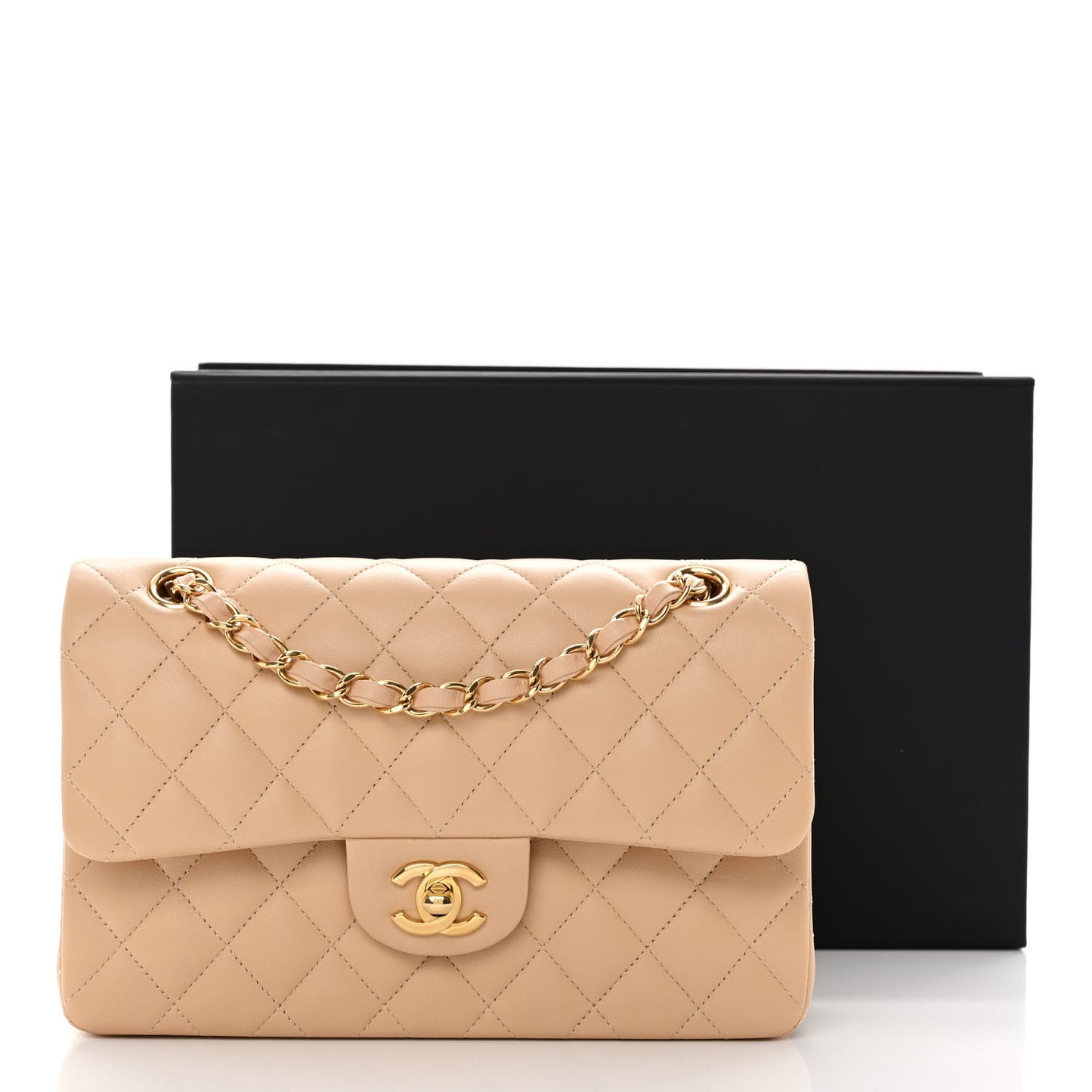 Lambskin Quilted Small Double Flap Beige
