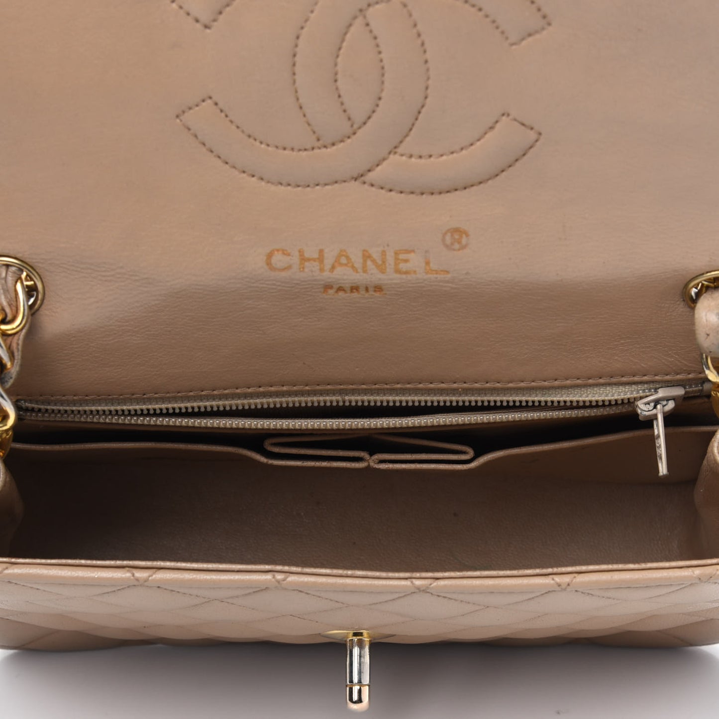 Lambskin Quilted Small Single Flap Bag Beige