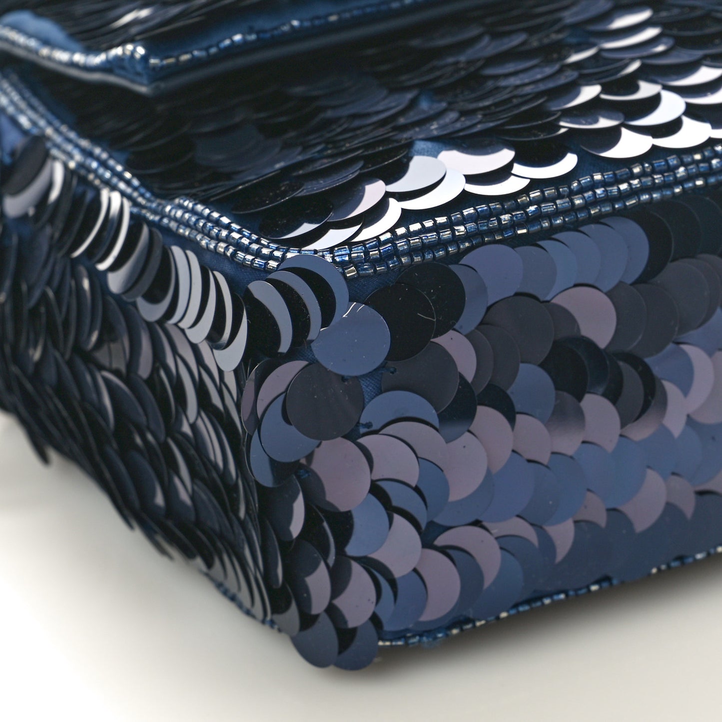 Sequin Paillettes Vitello Grace Striped Baguette Dark Blue Lunai