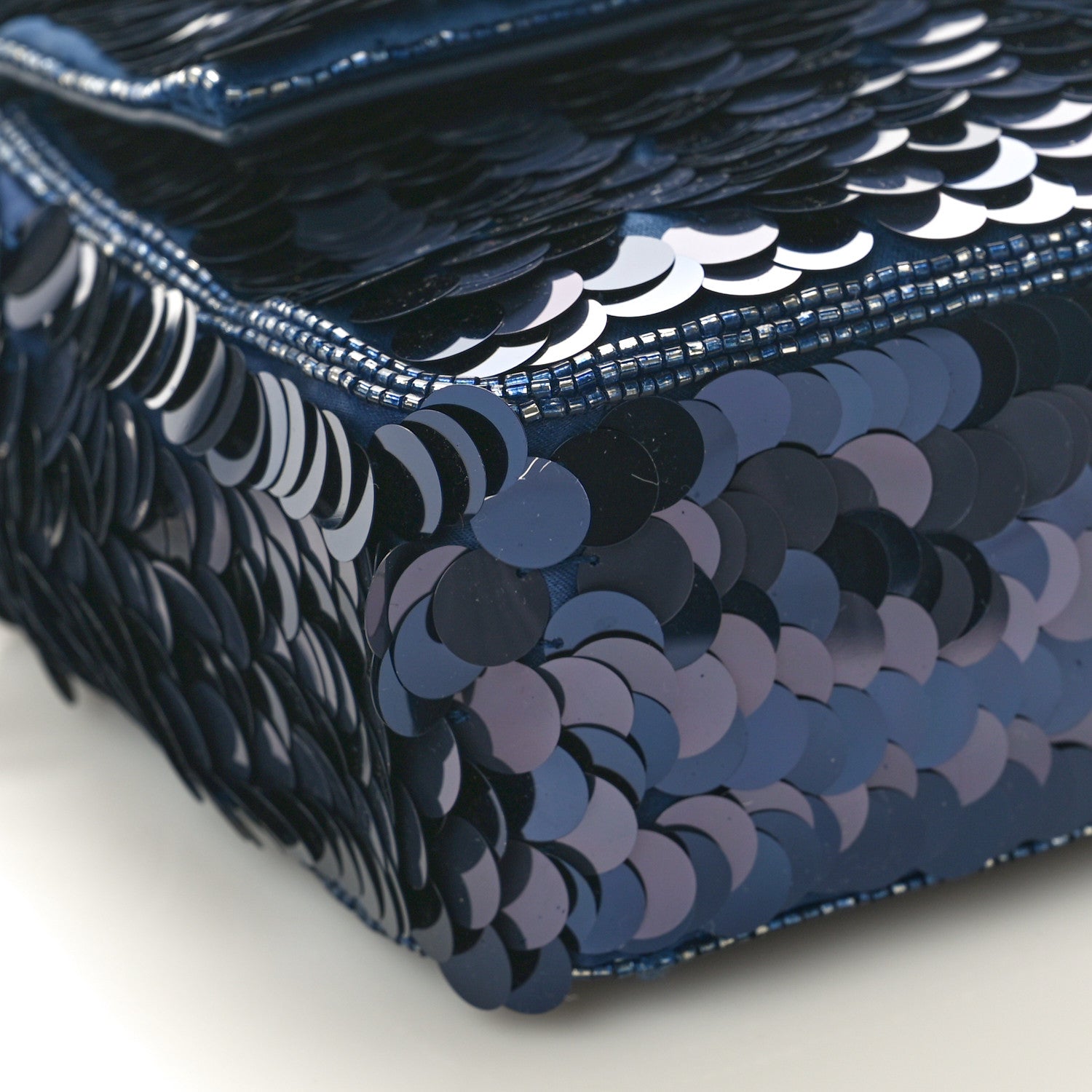 Fendi Sequin Paillettes Vitello Grace Striped Baguette Dark Blue Lunai 9 of 10