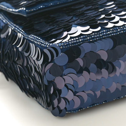 Fendi Sequin Paillettes Vitello Grace Striped Baguette Dark Blue Lunai 9 of 10