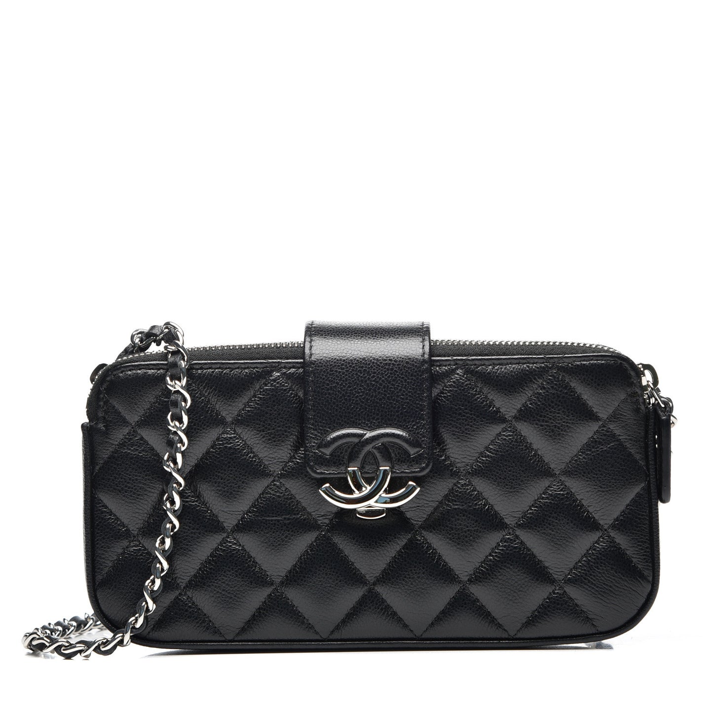 Grained Calfskin Quilted CC Box Clutch With Chain Black