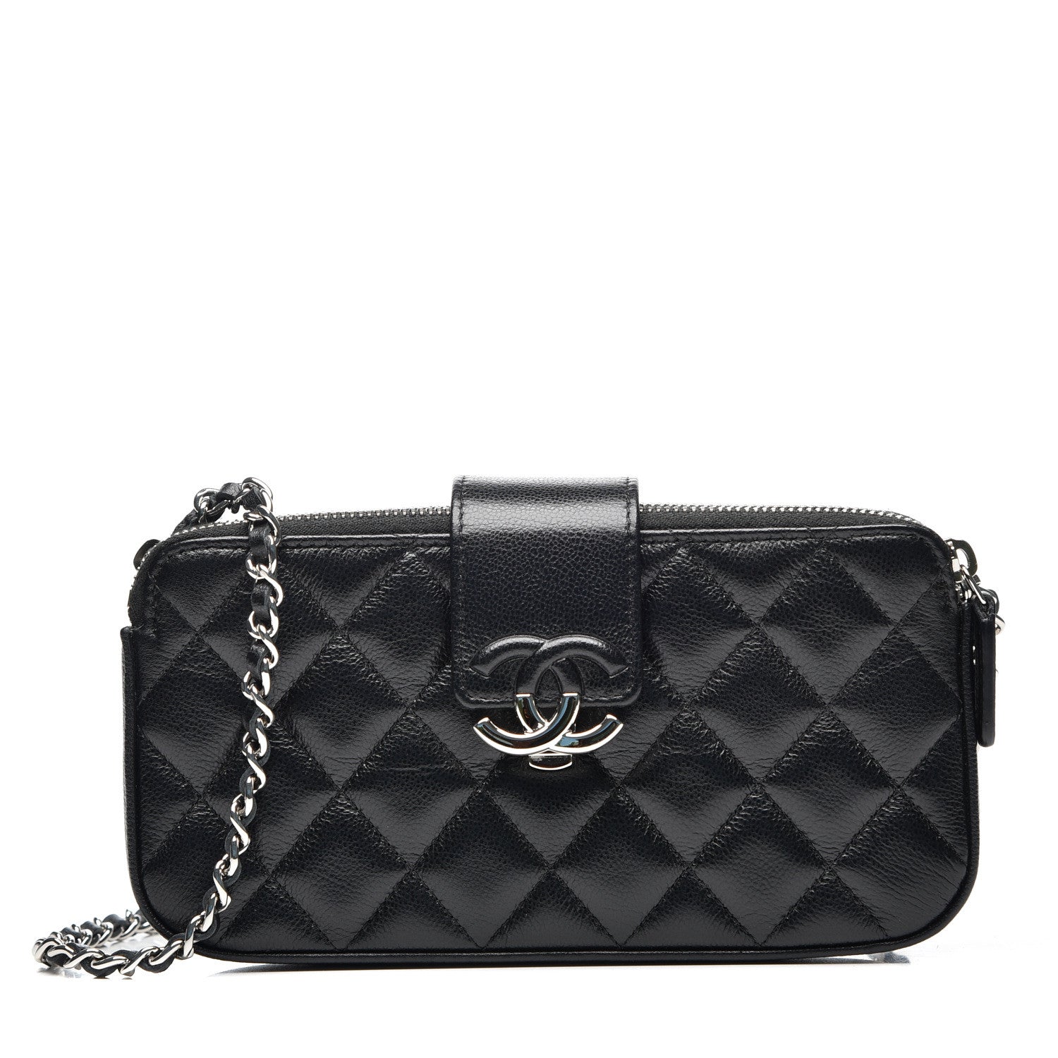 Chanel Grained Calfskin Quilted CC Box Clutch With Chain Black 1 of 11
