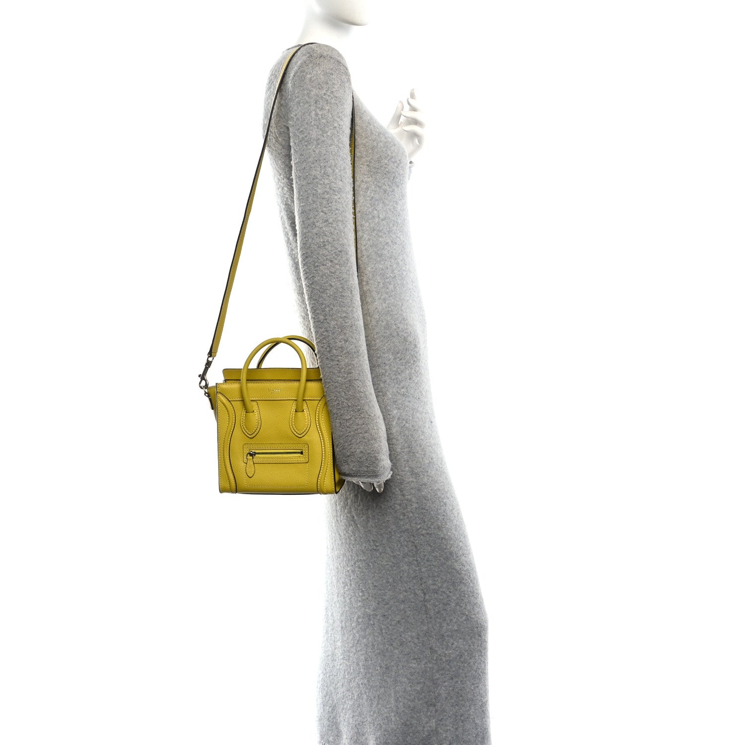 Celine Drummed Calfskin Nano Luggage Citron 2 of 11