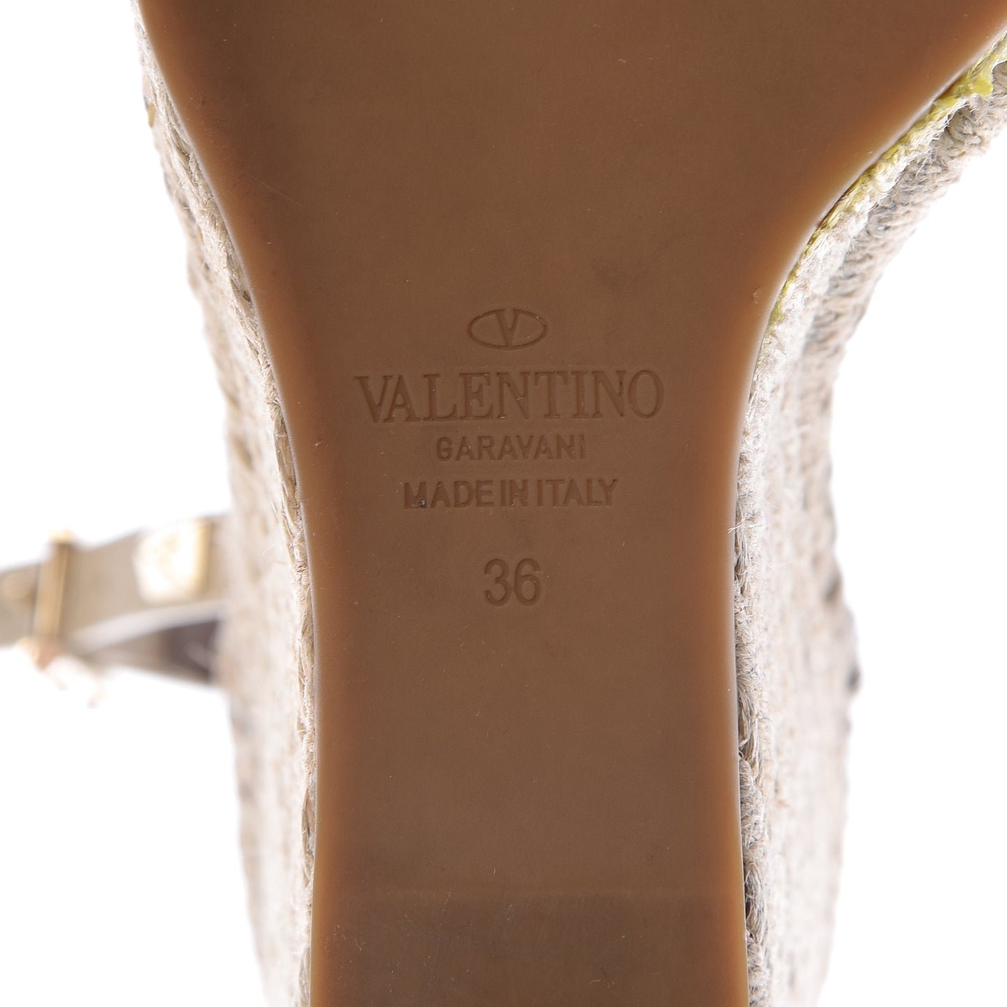 Grained Calfskin Rockstud Ankle Strap Espadrille 15/105mm Wedge Sandals 36 Light Ivory Natural