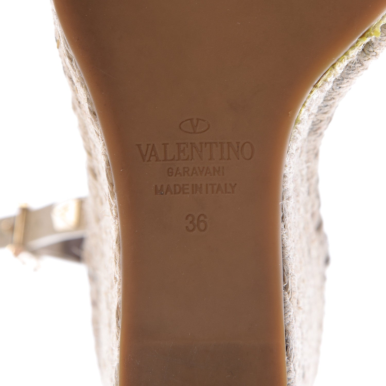 Valentino Garavani Grained Calfskin Rockstud Ankle Strap Espadrille 15/105mm Wedge Sandals 36 Light Ivory Natural 9 of 12