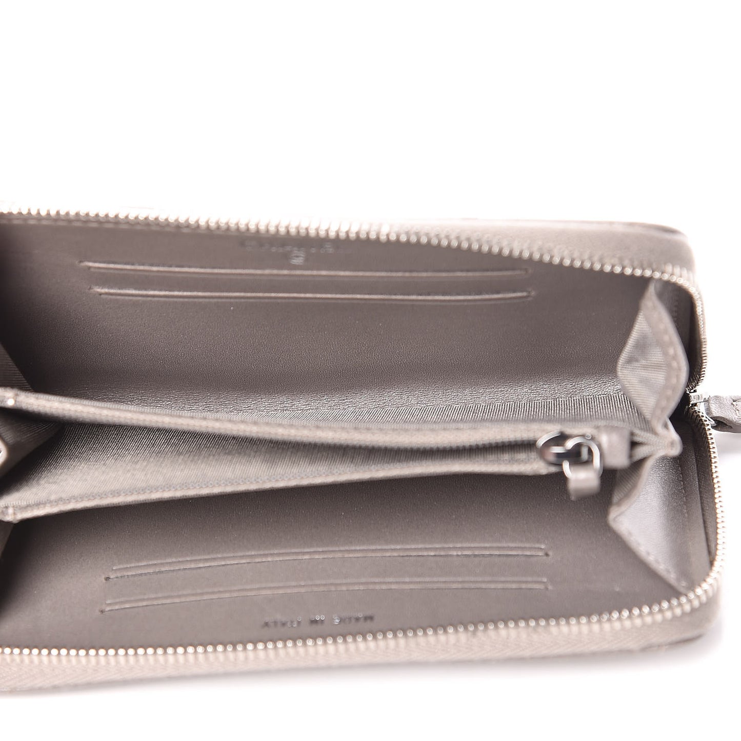 Calfskin Resin Stitched Small Zip Around Wallet Grey