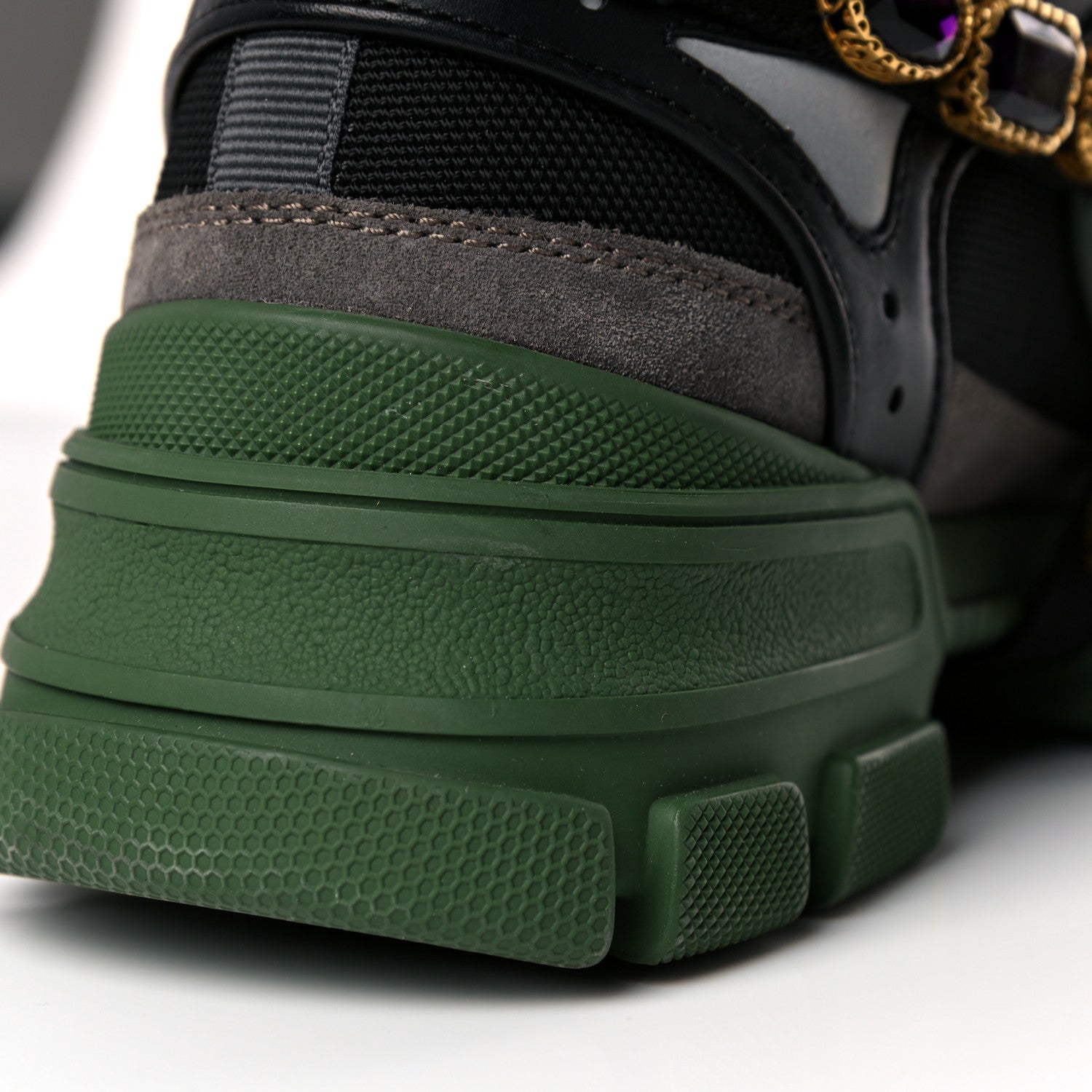 Gucci X SEGA Mesh Suede Calfskin Removable Crystals Mens Flashtrek Sneakers 8.5 Loess Black Olive Green 13 of 13