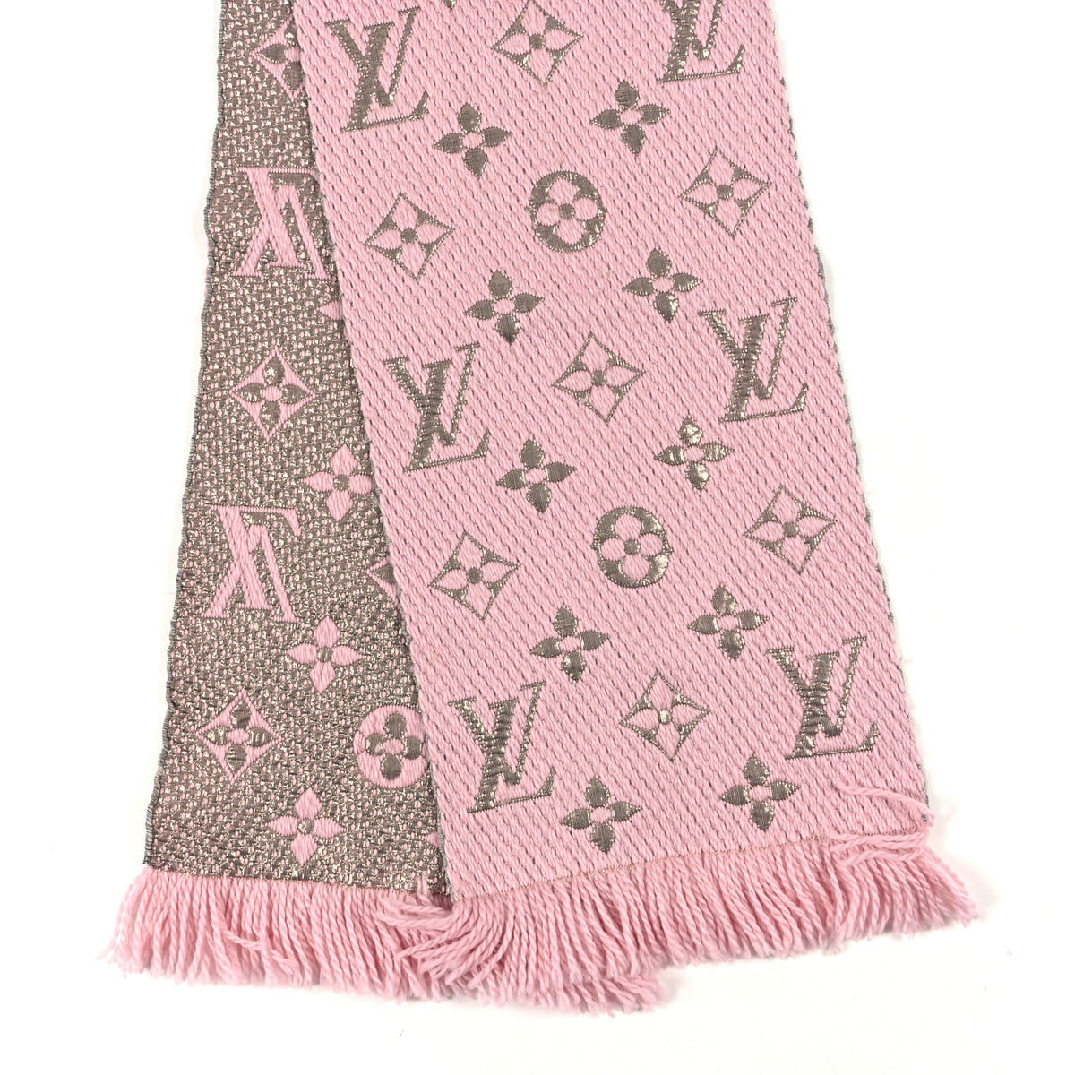Wool Silk Logomania Shine Scarf Pink