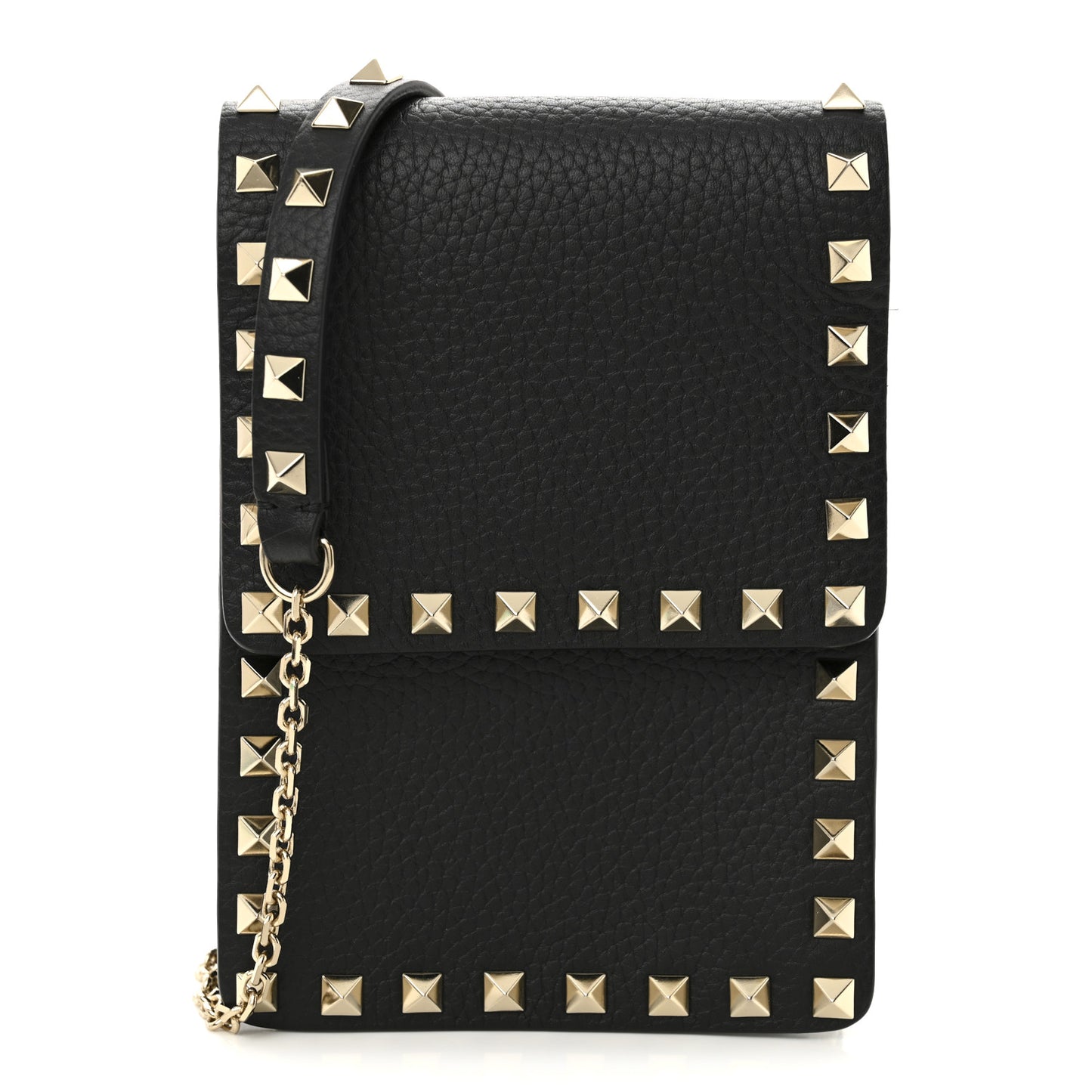Pebbled Calfskin Rockstud Crossbody Black