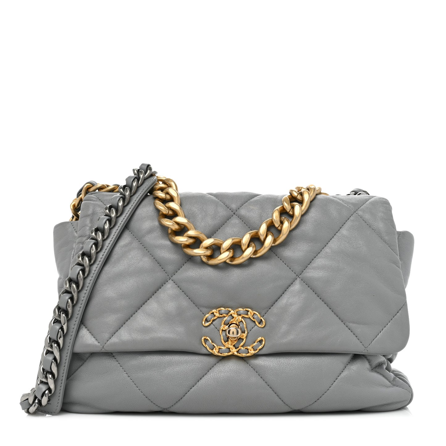 Lambskin Quilted Large Chanel 19 Flap Grey
