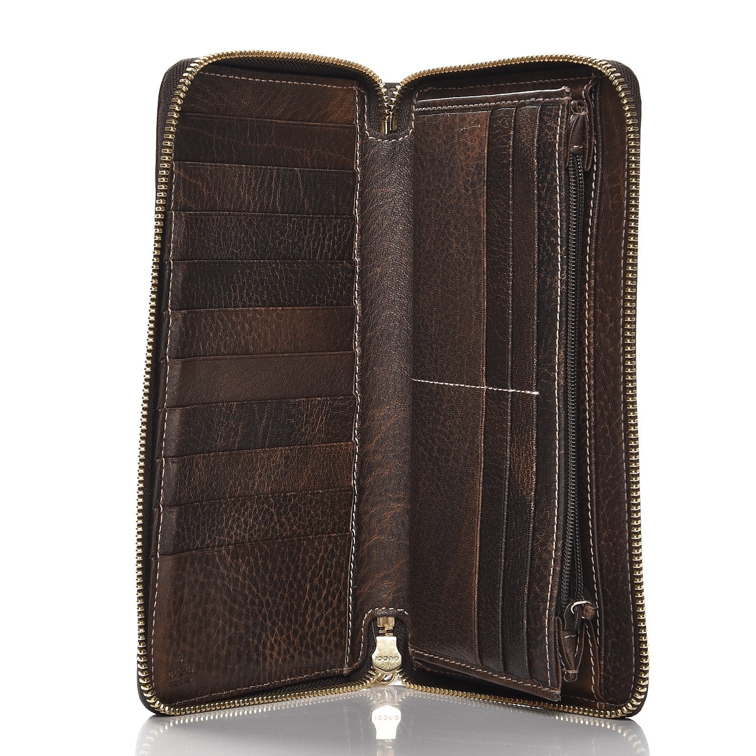 Gucci Monogram Calfskin Bamboo Tassel Zip Around Wallet Beige Ebony Chocolate 5 of 9