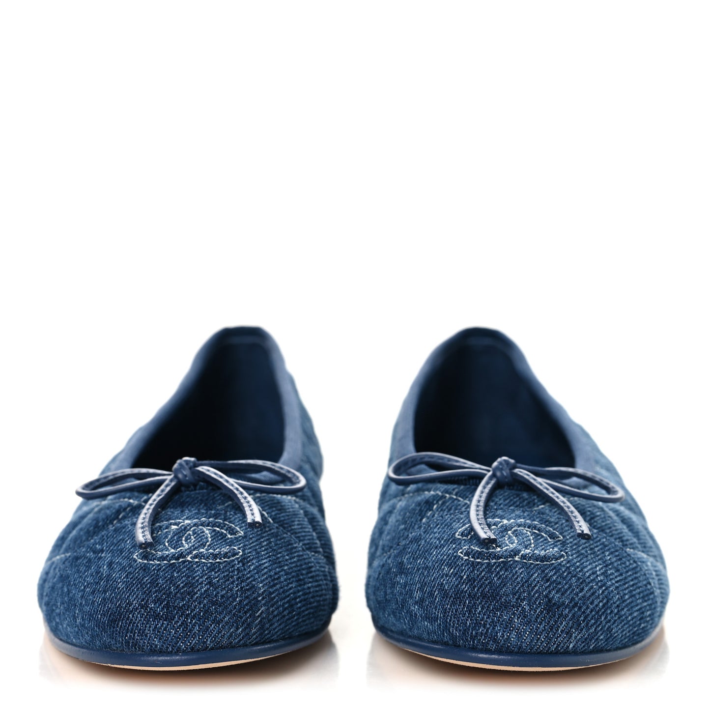 Washed Denim Quilted Cap Toe CC Ballerina Flats 38.5 Blue