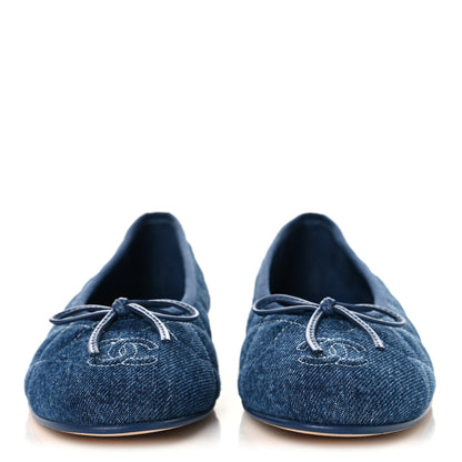 Chanel Washed Denim Quilted Cap Toe CC Ballerina Flats 38.5 Blue 3 of 10