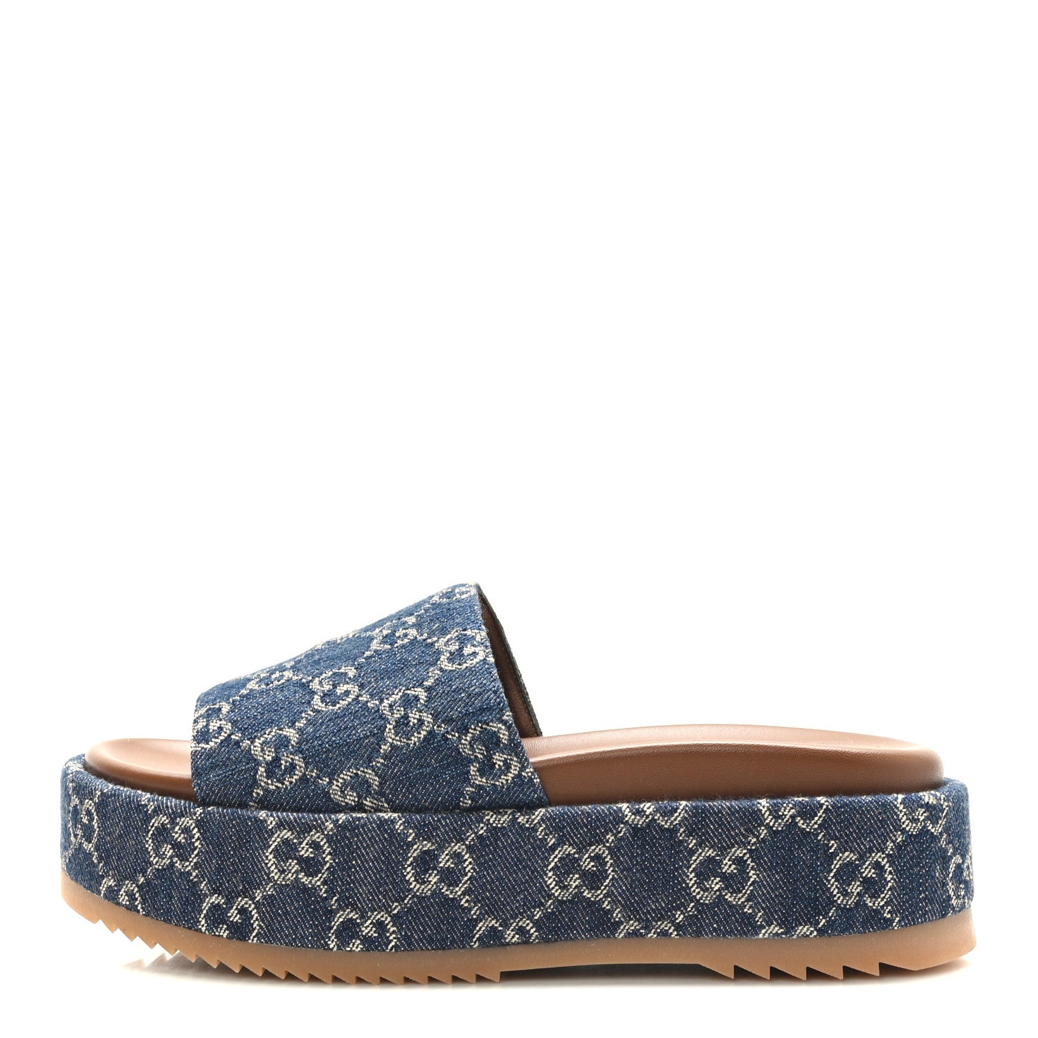 Gucci New Denim GG Monogram Angelina Platform 55mm Slide Sandals 36.5 Blue Tea 1 of 9