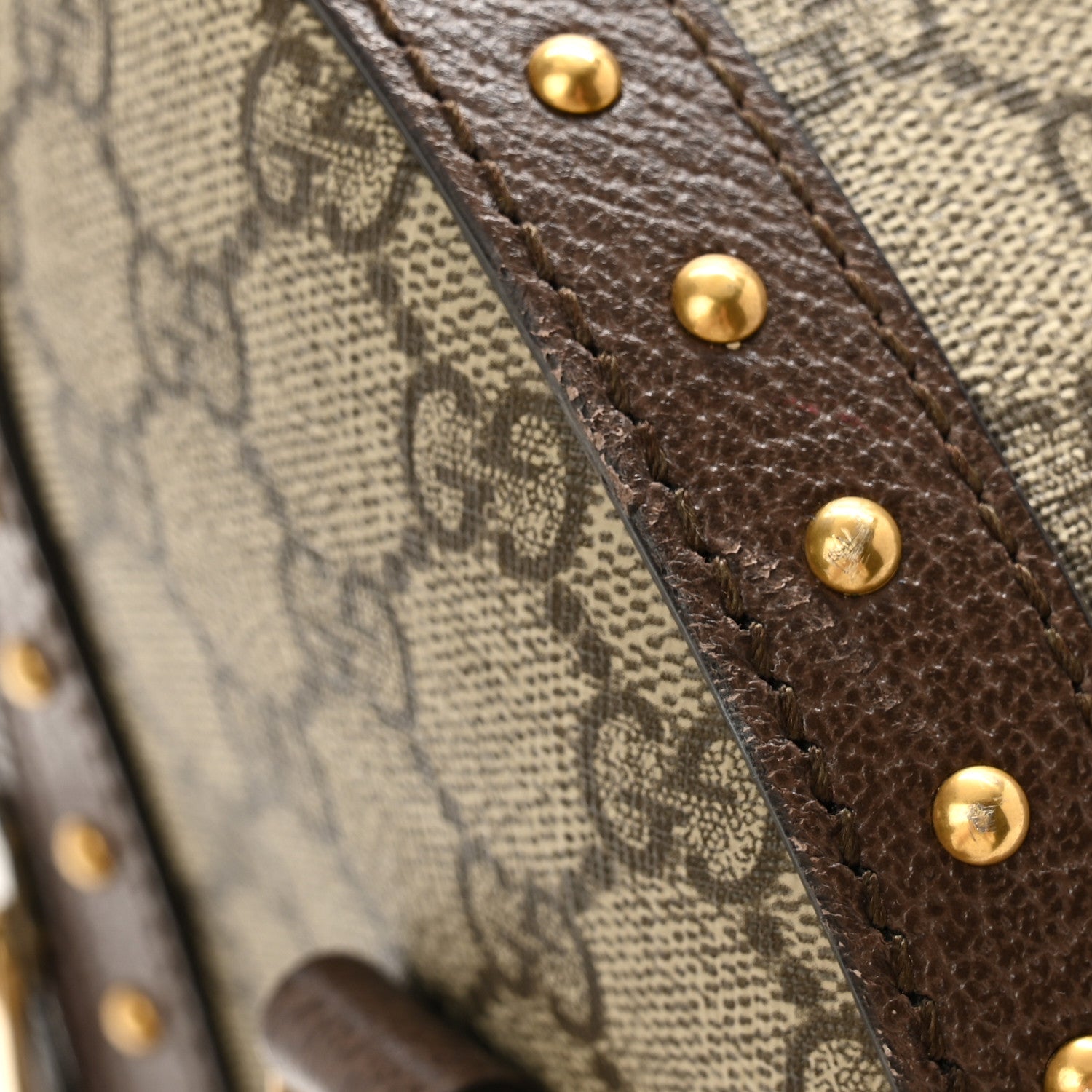 Gucci GG Supreme Monogram Textured Dollar Calfskin Web Studded Large Savoy Duffle Bag Beige Ebony 15 of 15
