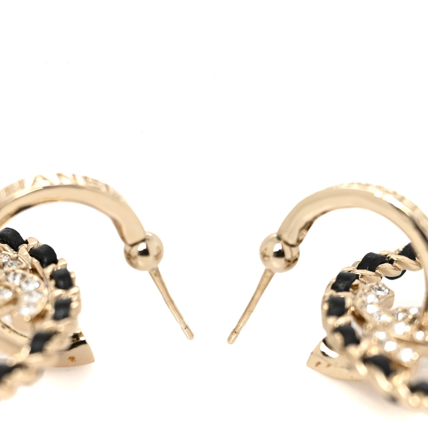 Lambskin Crystal CC Round Earrings Black Gold