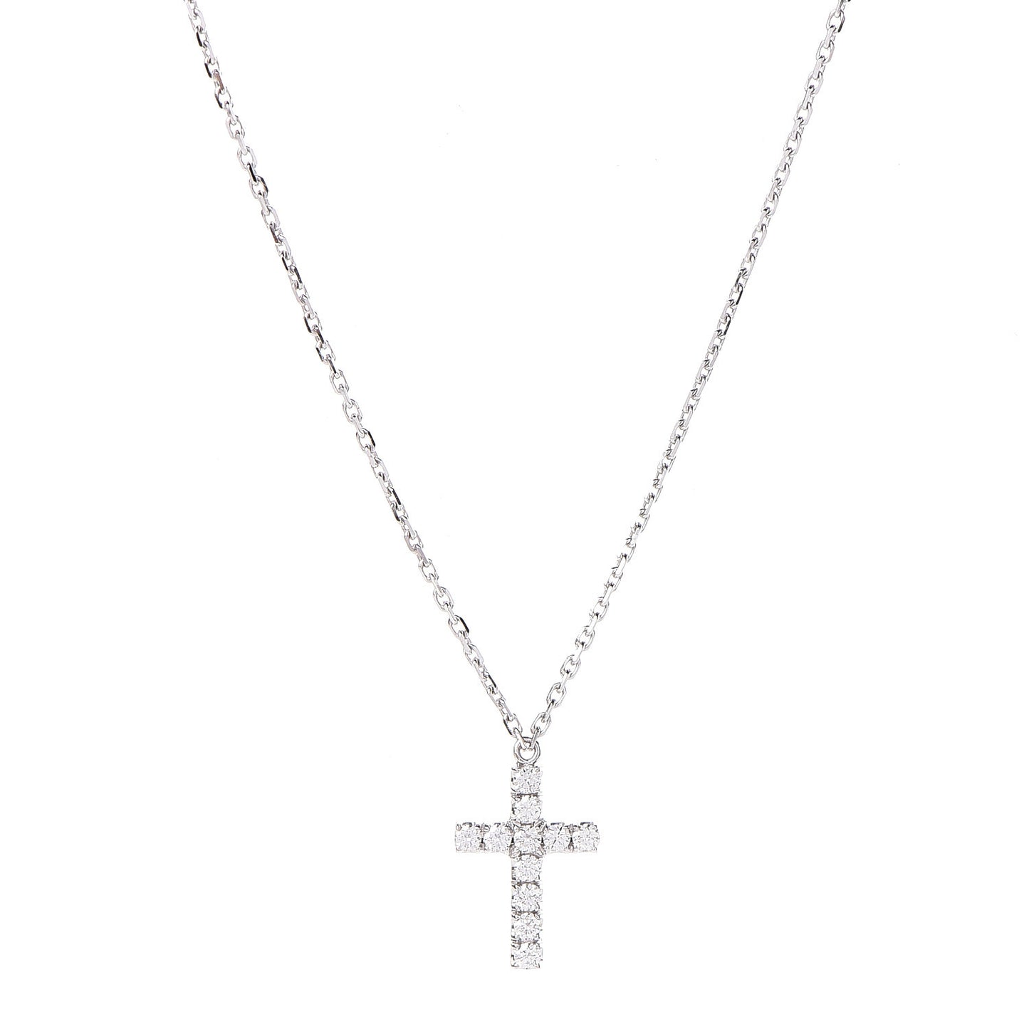18K White Gold Diamond Symbols Cross Pendant Necklace
